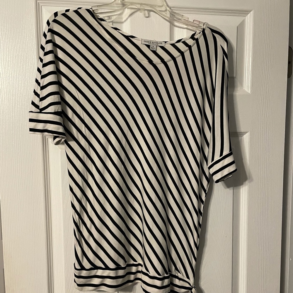 Green Envelope Striped Casual Top